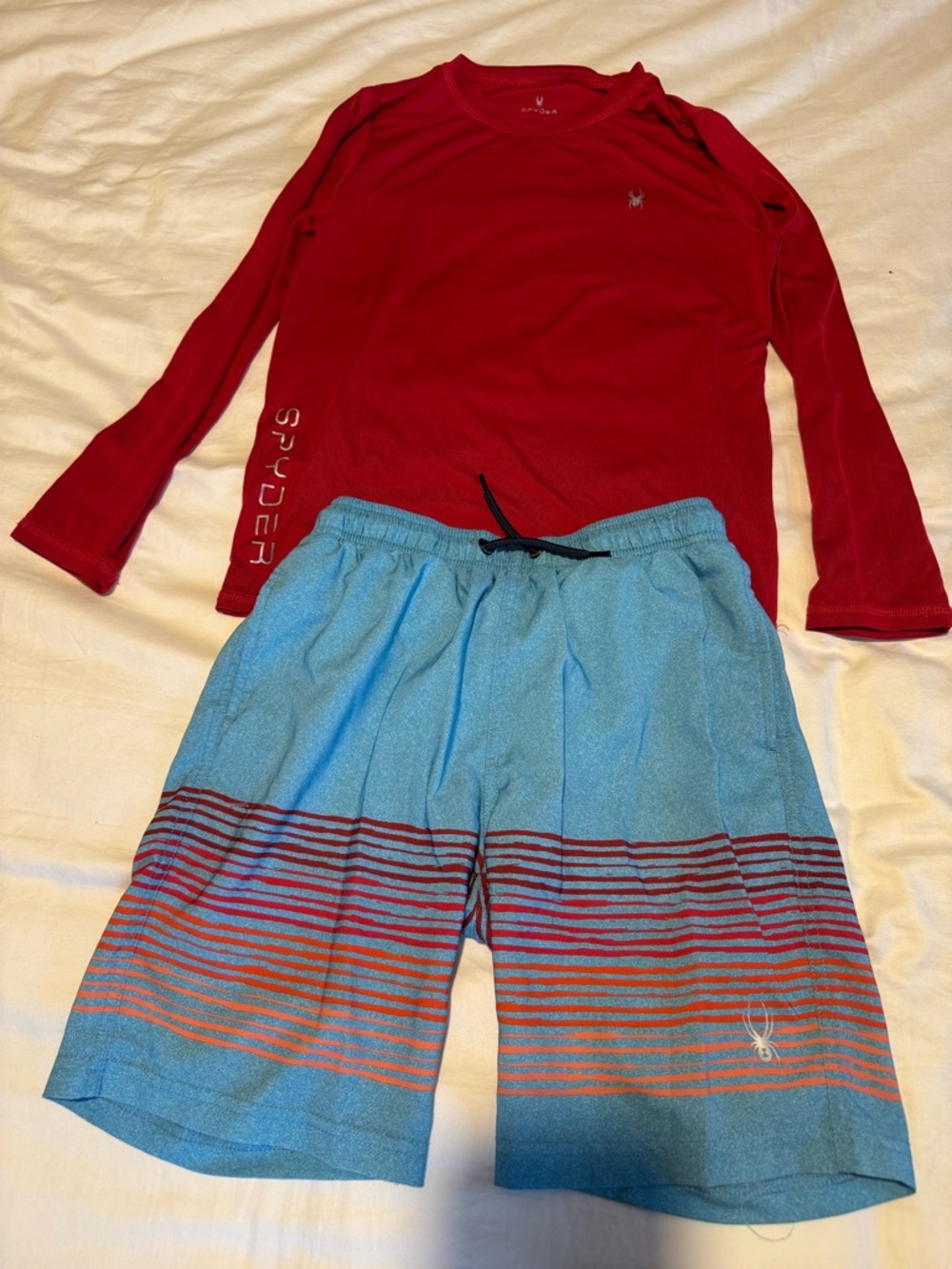 Spyder Red Long Sleeve Rash Guard with Blue Gradient Swim Shorts